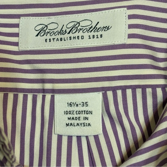 Brooks Brothers Eggplant and White Striped Dress Shirt Size 16 1/2 35 - Picture 2 of 9